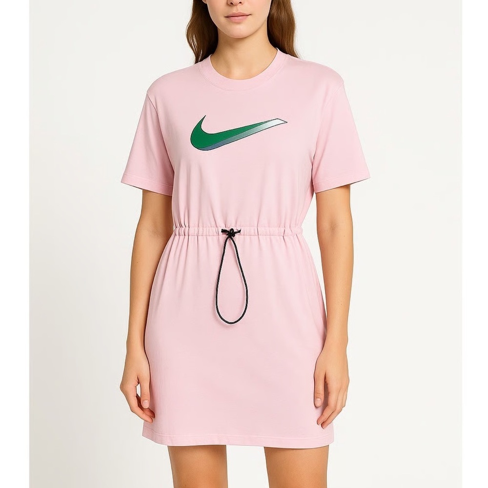 Nike Sportswear Icon Clash Pink Mini Dress with Green Swoosh